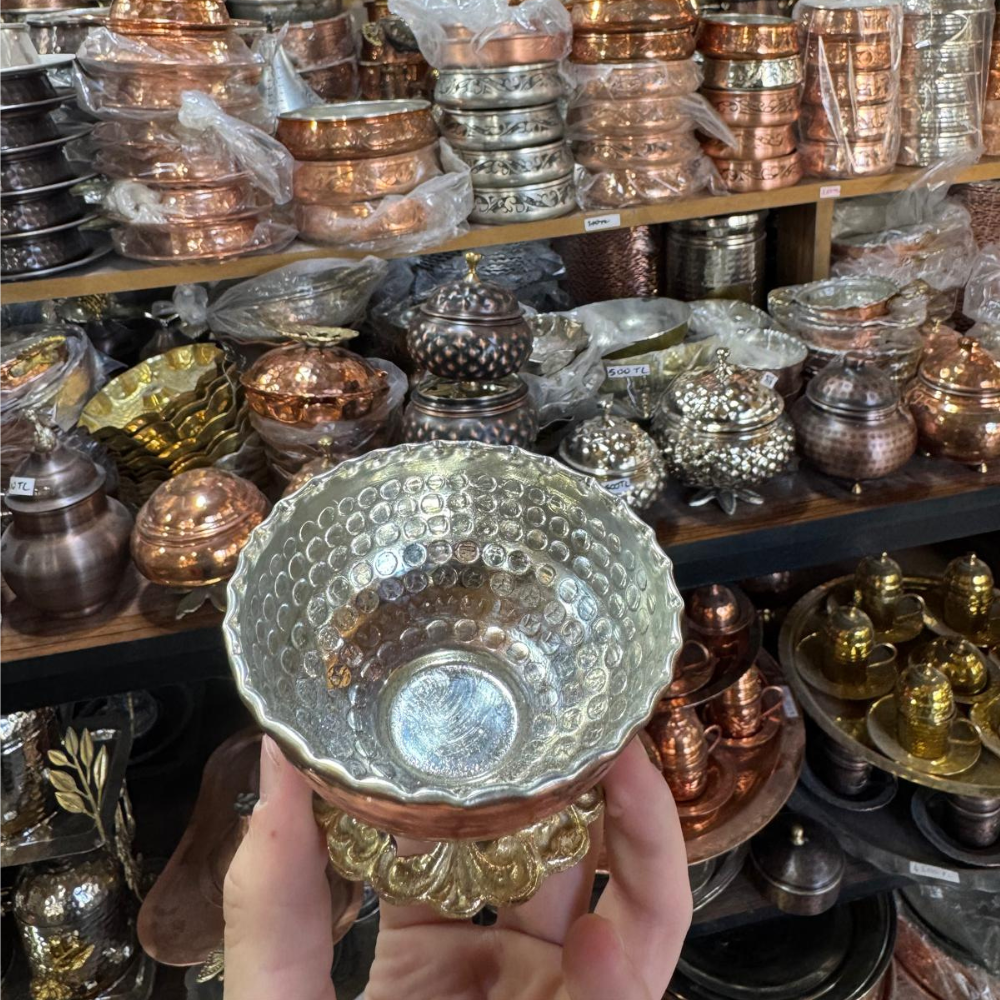 Pirinç Ayaklı Bakır Dövme Çerezlik