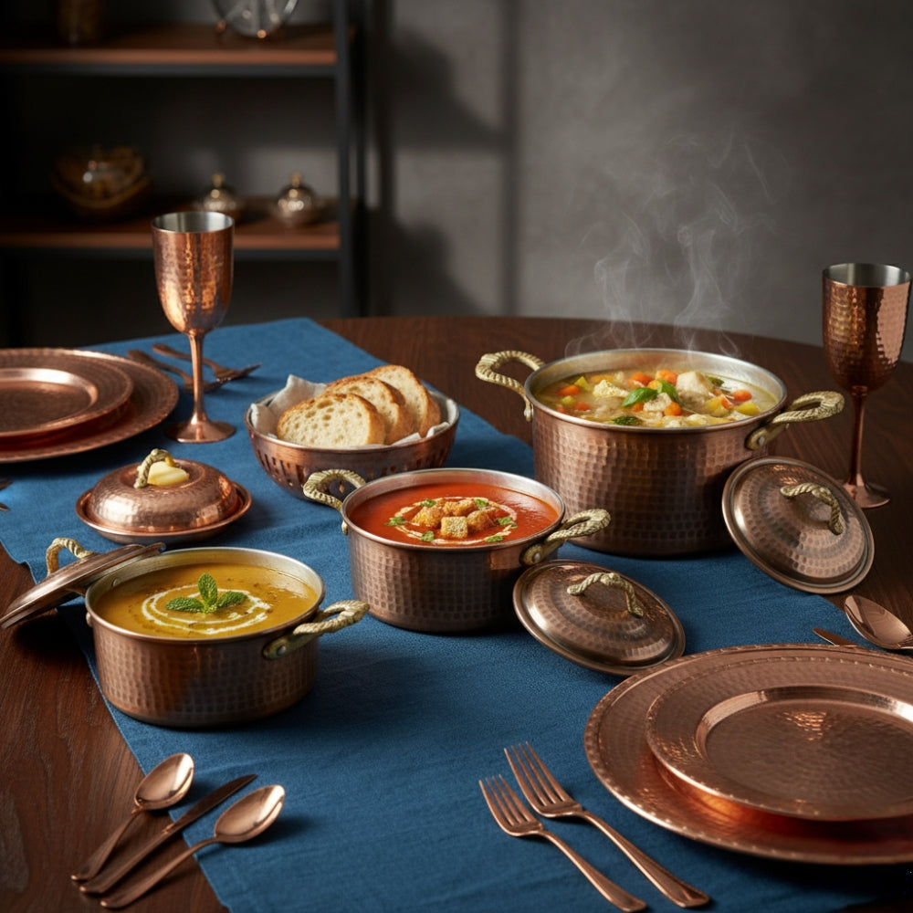 Siyah Dövme Bakır Tencere Seti (3 Boy)