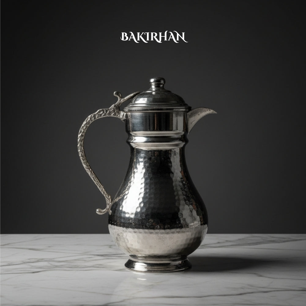 Kapaklı, Kalaylı Saf Bakır Sürahi Gümüş Renk (2.5L)