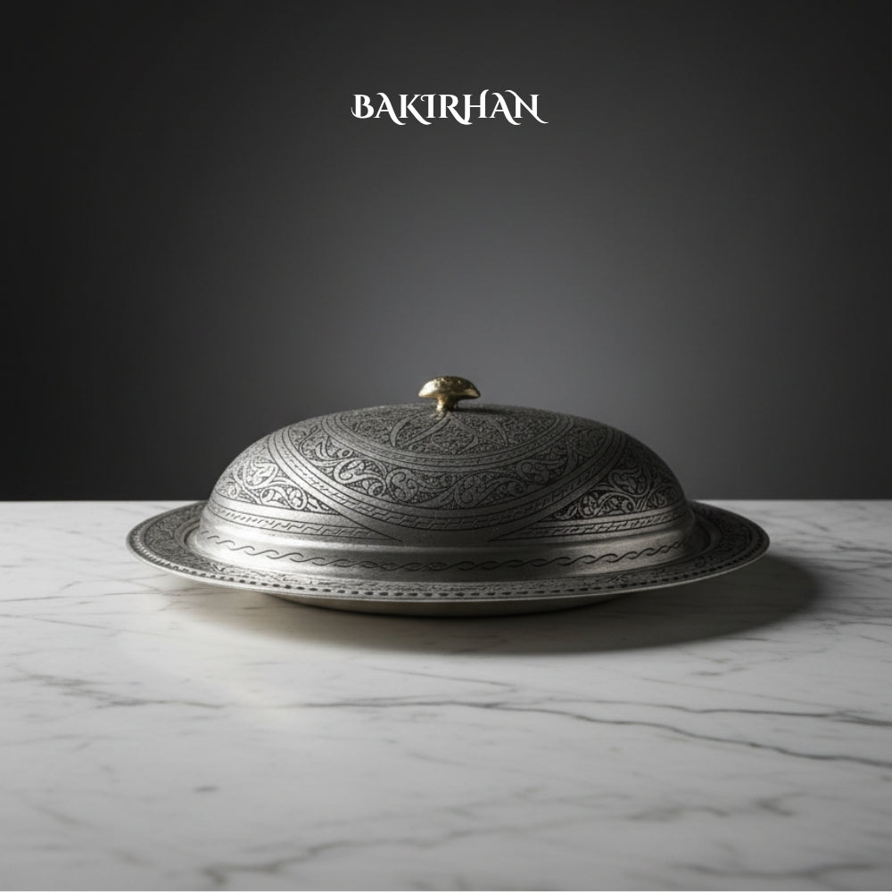 İşlemeli Saf Bakır Sunumluk