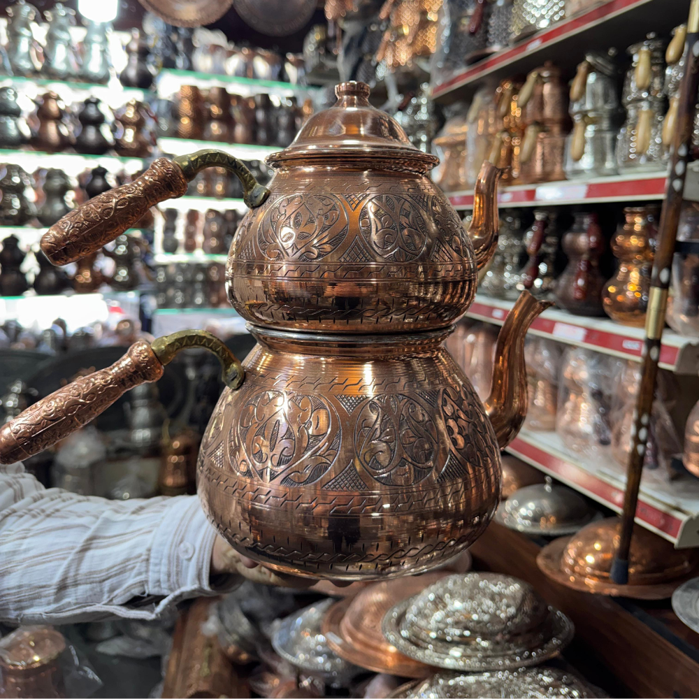 İşlemeli Bakır Çaydanlık