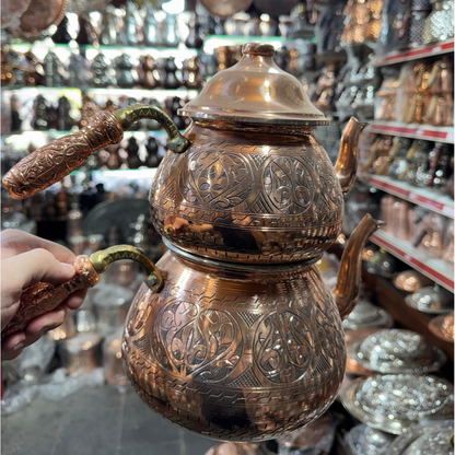 İşlemeli Bakır Çaydanlık