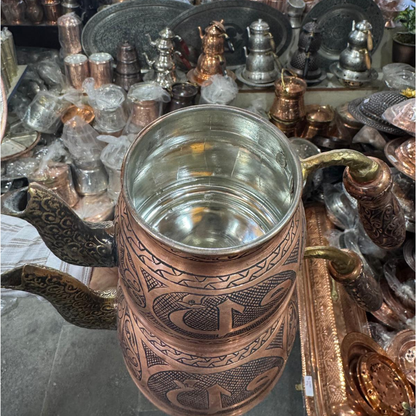 Osmanlı İşlemeli Bakır Çaydanlık