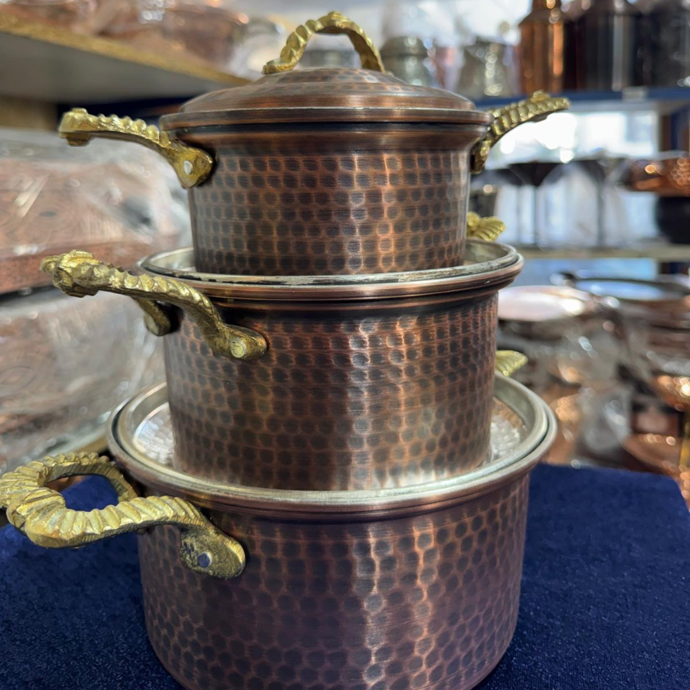 Siyah Dövme Bakır Tencere Seti (3 Boy)