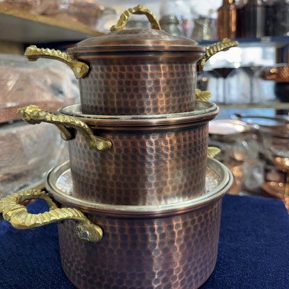 Siyah Dövme Bakır Tencere Seti (3 Boy)