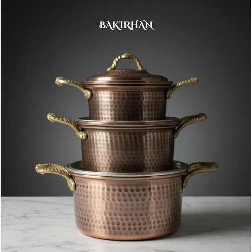 Siyah Dövme Bakır Tencere Seti (3 Boy)