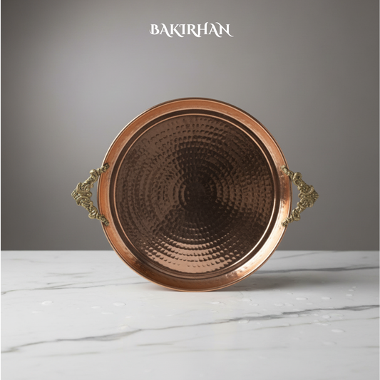 Kulplu Dövme Bakır Tepsi