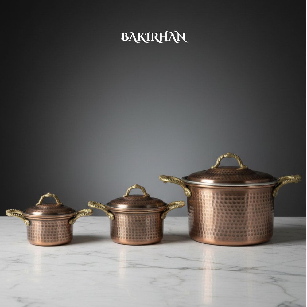 Siyah Dövme Bakır Tencere Seti (3 Boy)
