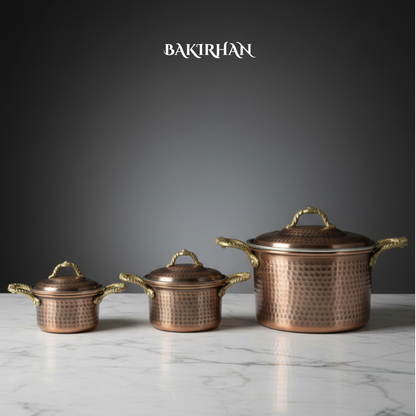 Siyah Dövme Bakır Tencere Seti (3 Boy)