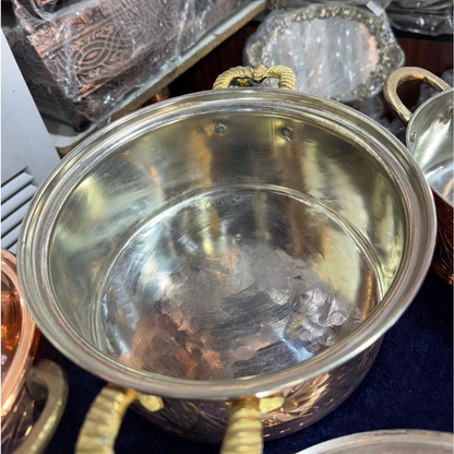 Parlak İşlemeli Bakır Tencere Seti (3 Boy)