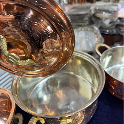 Parlak İşlemeli Bakır Tencere Seti (3 Boy)