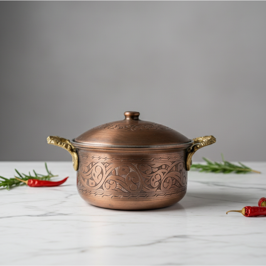 Siyah İşlemeli Bakır Tencere