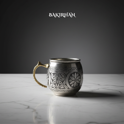 İşlemeli Gümüş Renkli Bakır Bardak