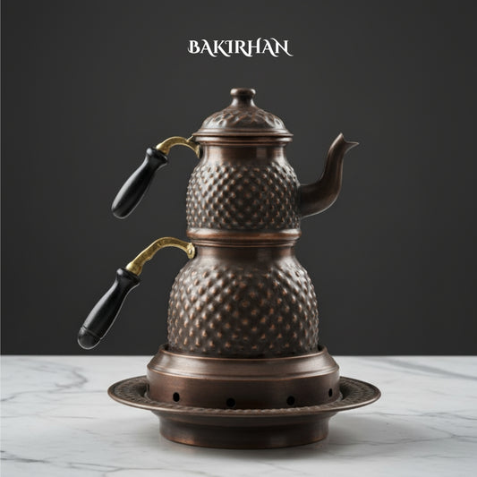 Piramit Kabartma Bakır Çaydanlık