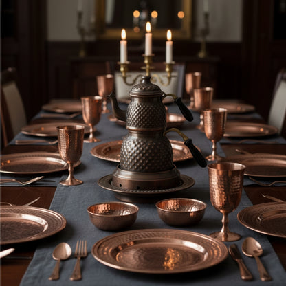 Piramit Kabartma Bakır Çaydanlık