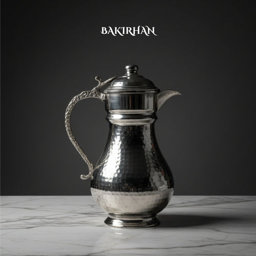 Kapaklı, Kalaylı Saf Bakır Sürahi Gümüş Renk (2.5L)