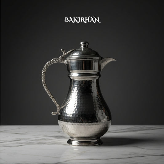 Kapaklı, Kalaylı Saf Bakır Sürahi Gümüş Renk (2.5L)